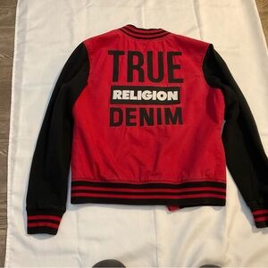 True Religion Vintage Red and Black Bomber Jacket Junior XL